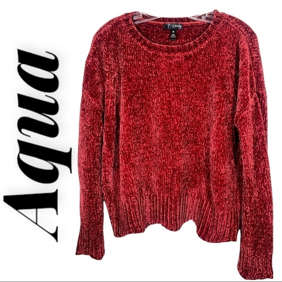 AQUA Red Chenille Scoop Neck Oversized Cozy Sweater, Size Small - Picture 2 of 11